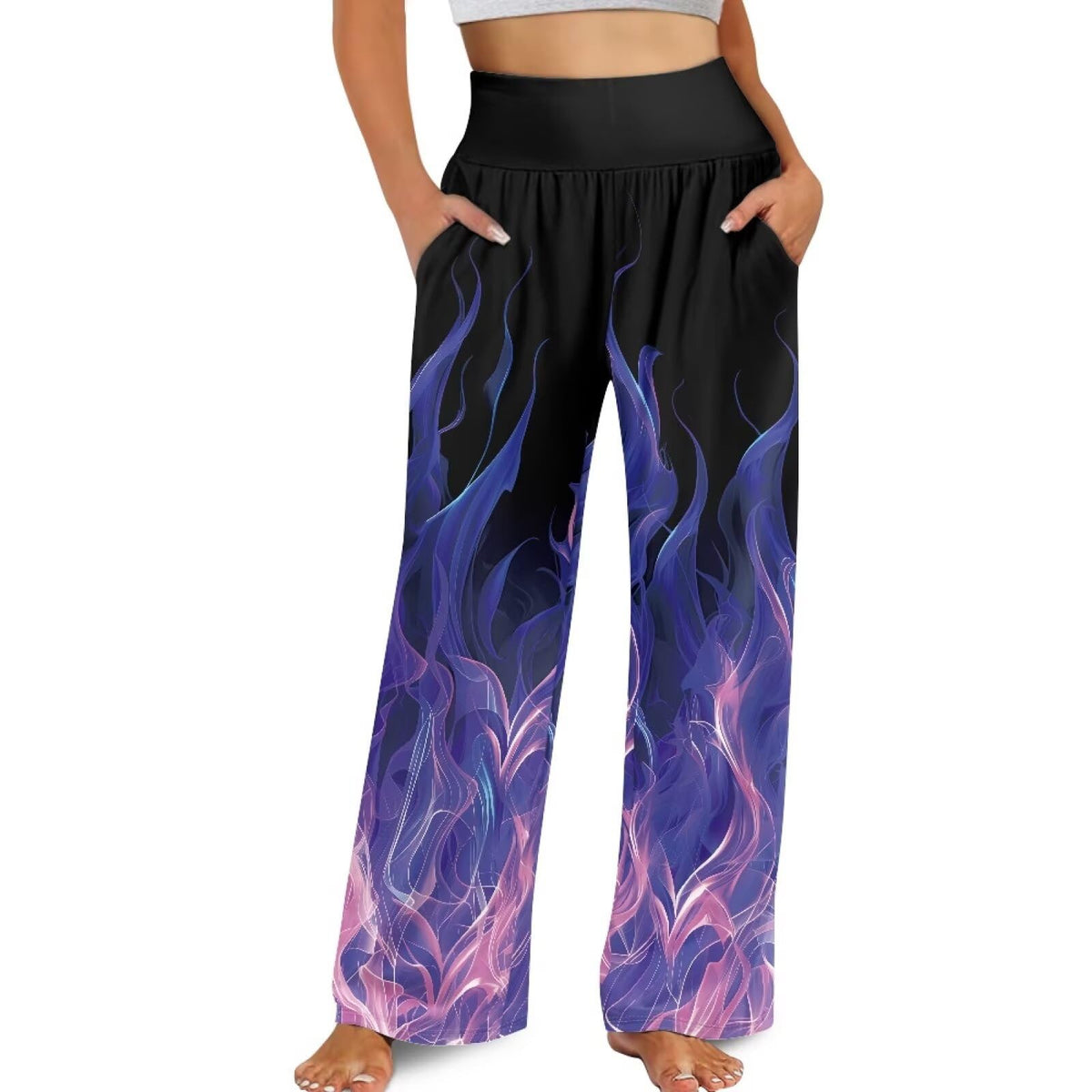 Pantalon palazzo grande taille pour femme, taille haute, tailles S à 3XL